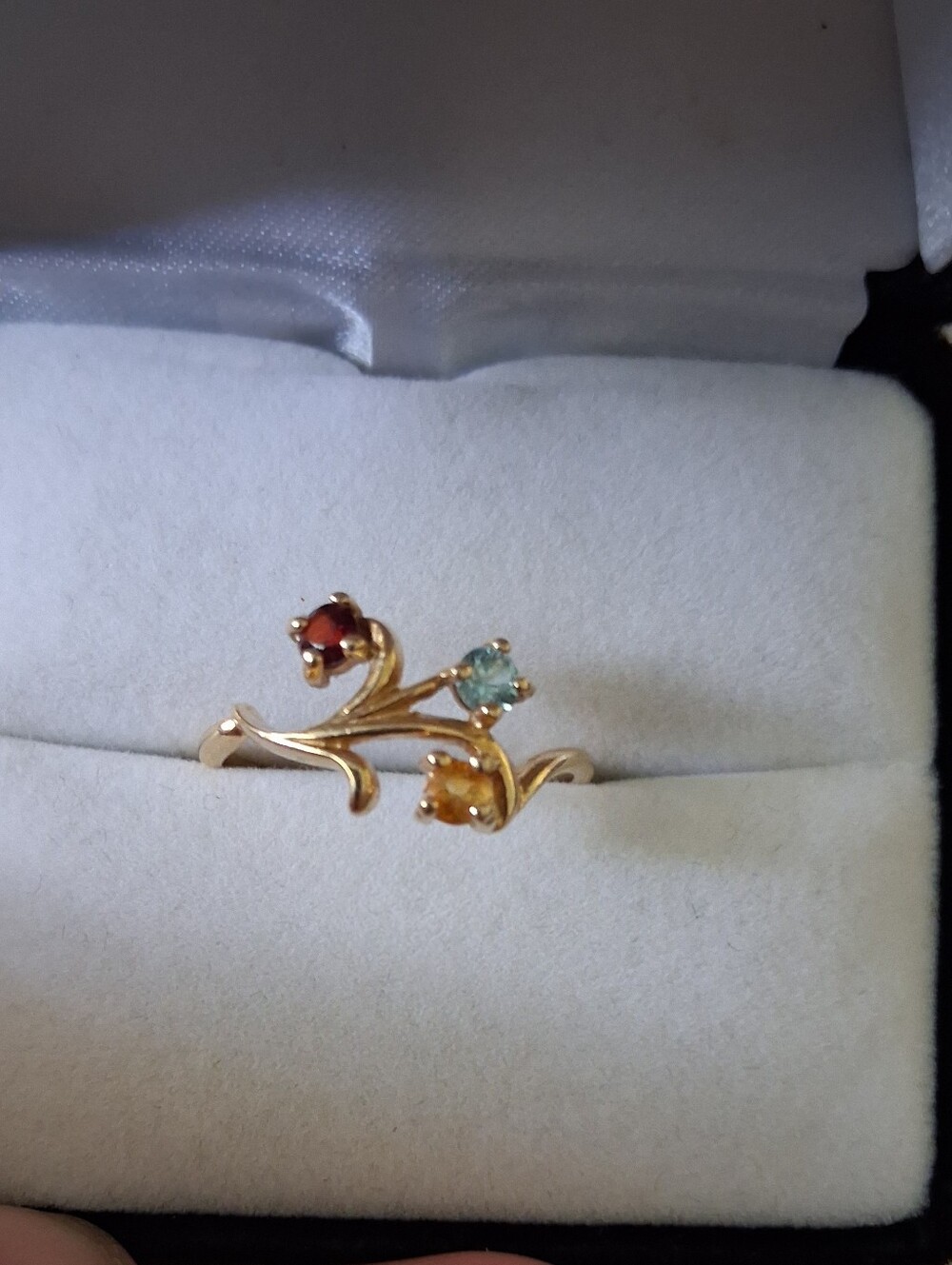 14Kt Gold Garnet Blue Topaz Citrine Birthstone Ring Size 7